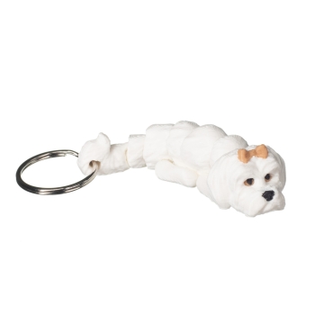 Brelok Maltańczyk 3D biały – brelok z psem do kluczy, elegancki dodatek